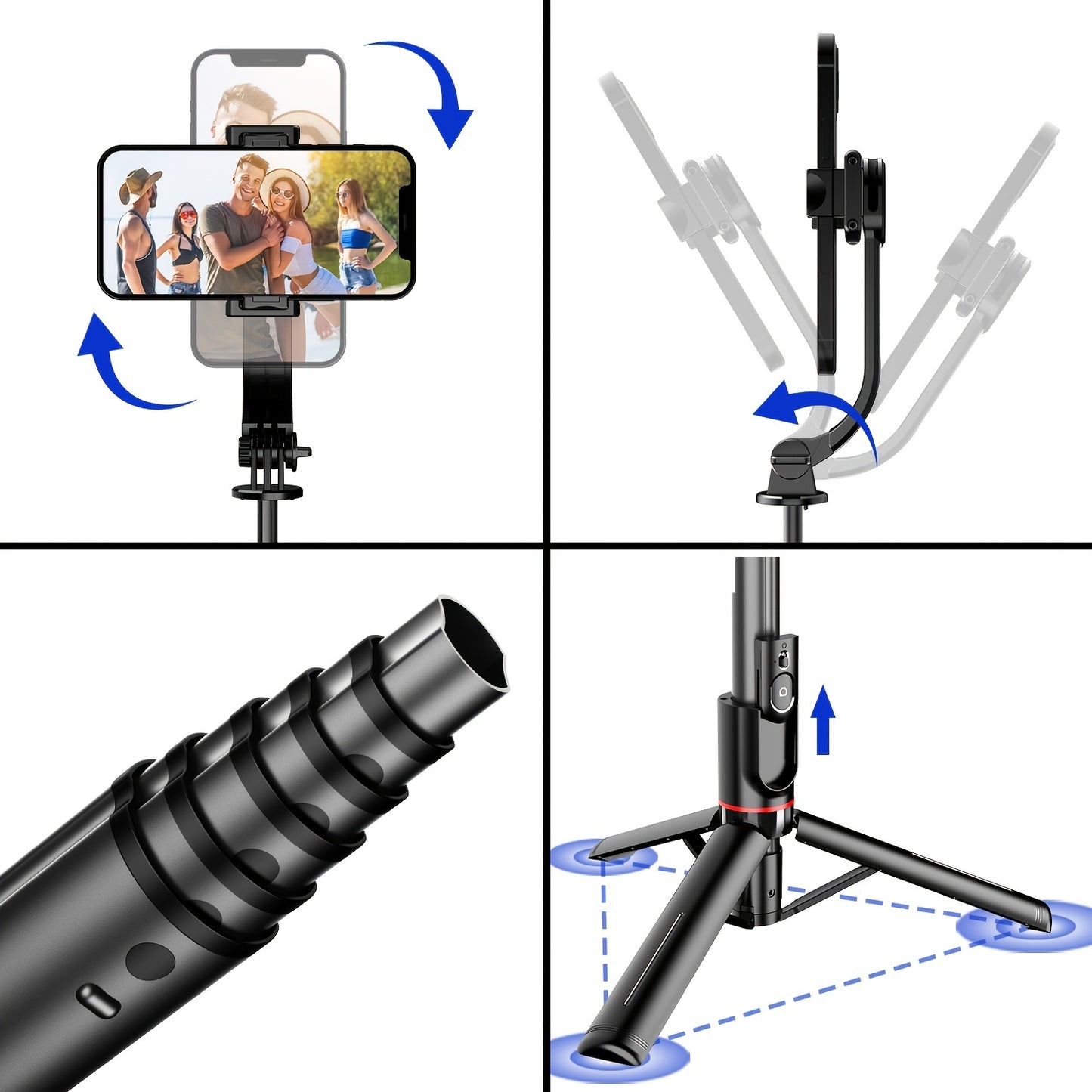 41 Inch Aluminum Alloy Selfie Stick Phone Tripod, Extendable 3 In 1 Selfie Stick With Wireless Remote And Tripod Stand 360 Rotation For IPhone 14/13/12/11 Pro/XS Max/XS/XR/X, Android Smartphone, Portable, Lightweight