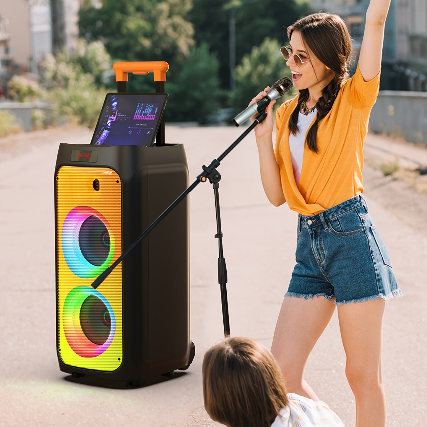 JYX Large Karaoke Machine with Wireless Microphones, Portable Bluetooth Speaker for Outdoor Parties, Weddings, and Home Entertainment