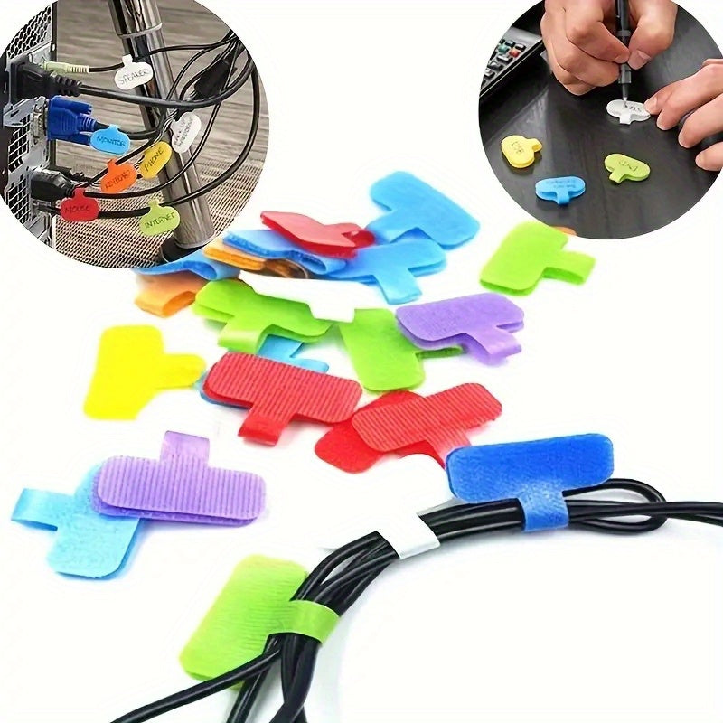 20pcs Reusable Cable Labels Set - Write-on, Easy Identification, Durable Polyamide Material, Cable Management and Organizer for Electronics, Computers, and More