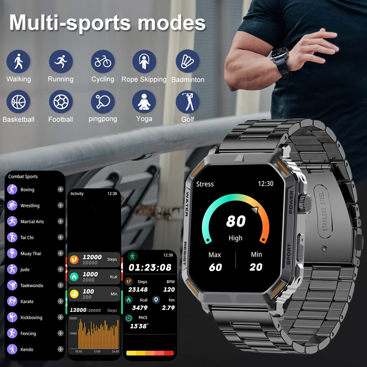 1.96inch Ultra-Slim Smartwatch for Men and Women - Wireless Call Making, Answering, Rejecting, Full Touch Screen, Heart Rate Monitor, Fitness Tracker, Compatible with Android and iPhone Phones