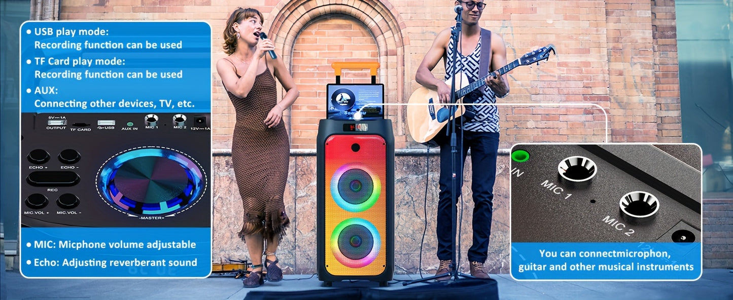 JYX Large Karaoke Machine with Wireless Microphones, Portable Bluetooth Speaker for Outdoor Parties, Weddings, and Home Entertainment
