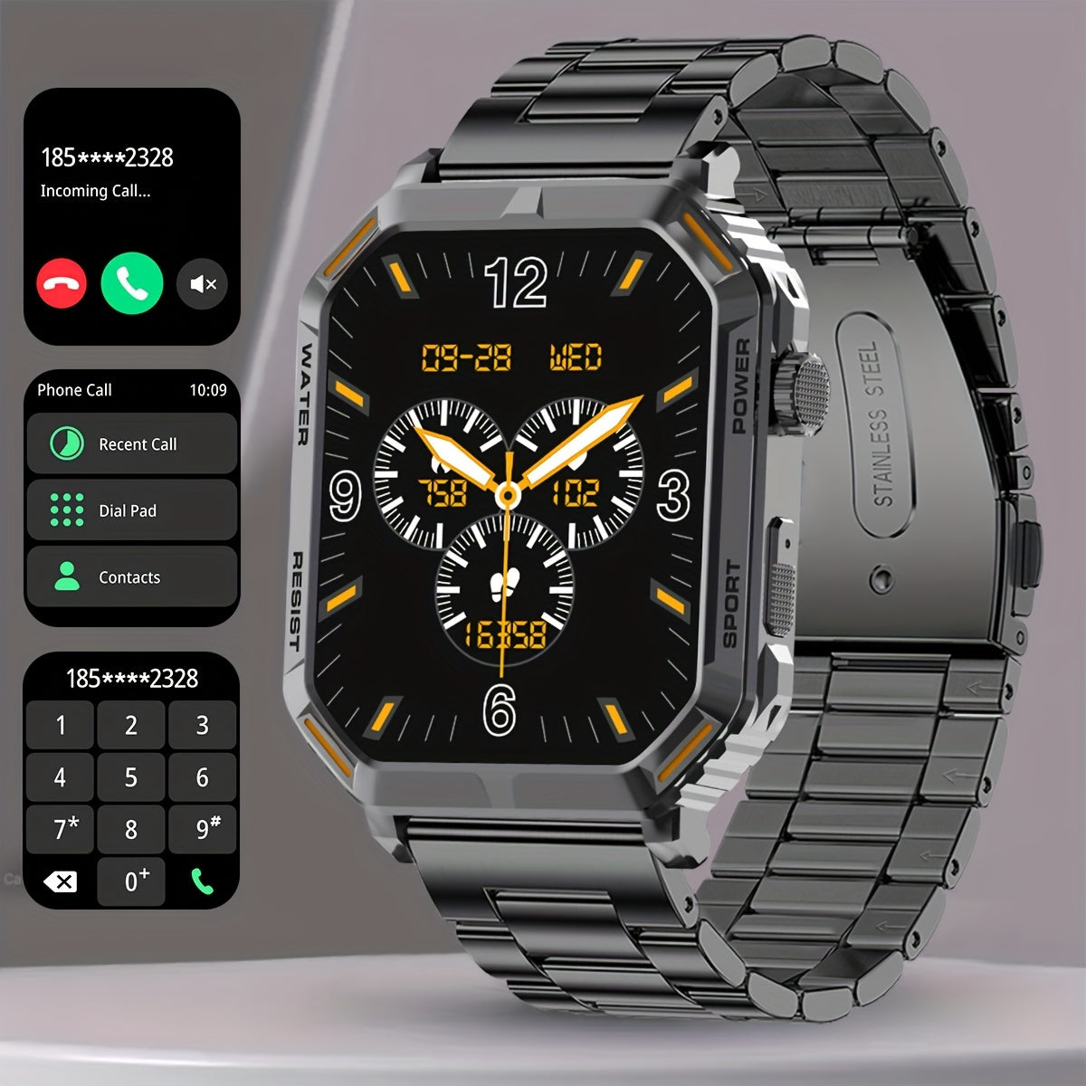 1.96inch Ultra-Slim Smartwatch for Men and Women - Wireless Call Making, Answering, Rejecting, Full Touch Screen, Heart Rate Monitor, Fitness Tracker, Compatible with Android and iPhone Phones