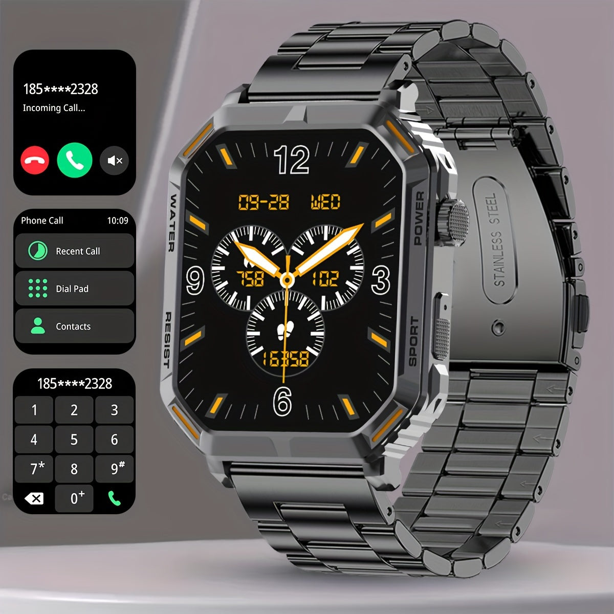 1.96inch Ultra-Slim Smartwatch for Men and Women - Wireless Call Making, Answering, Rejecting, Full Touch Screen, Heart Rate Monitor, Fitness Tracker, Compatible with Android and iPhone Phones
