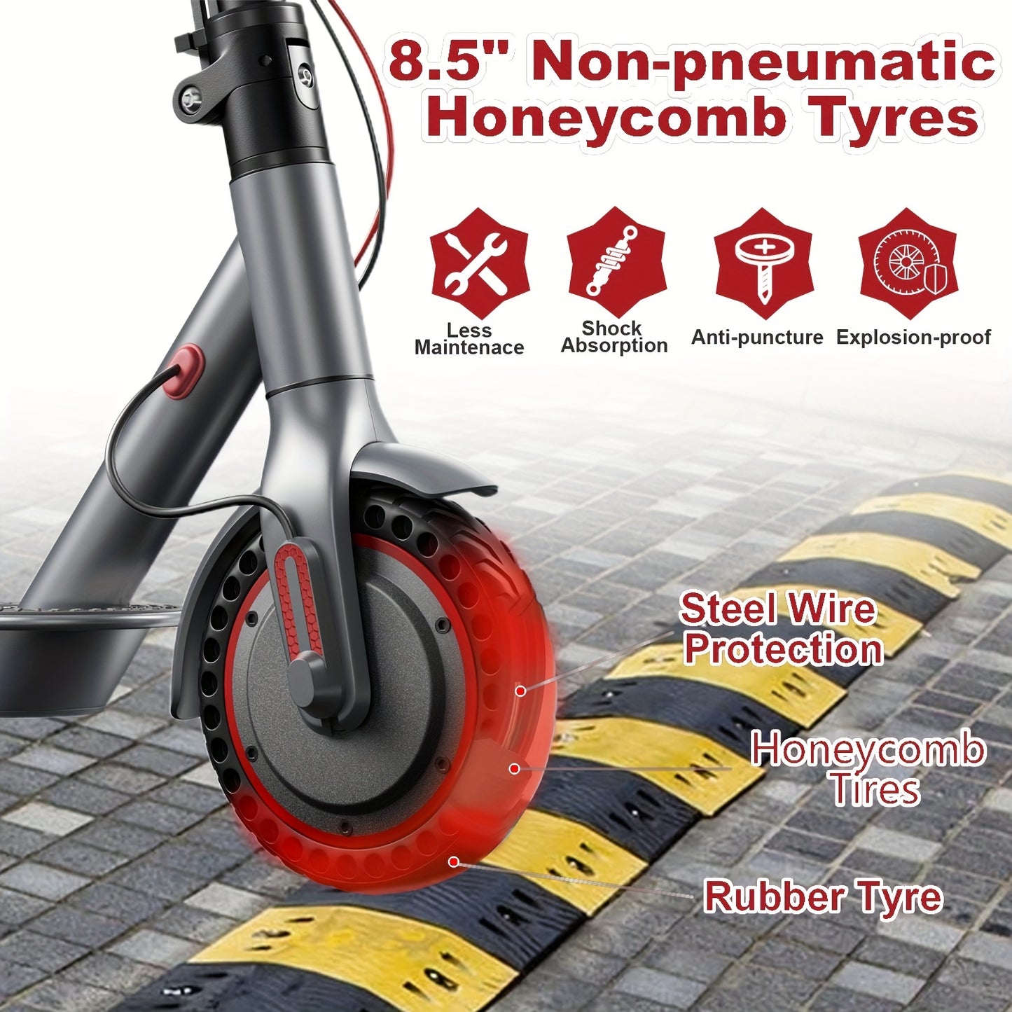Electric Scooter HT-T4 PRO 36V 10AH Battery 350W Motor 8.5 Inch Honeycomb Tire 19Mph & 23Miles Dual Braking For Adults