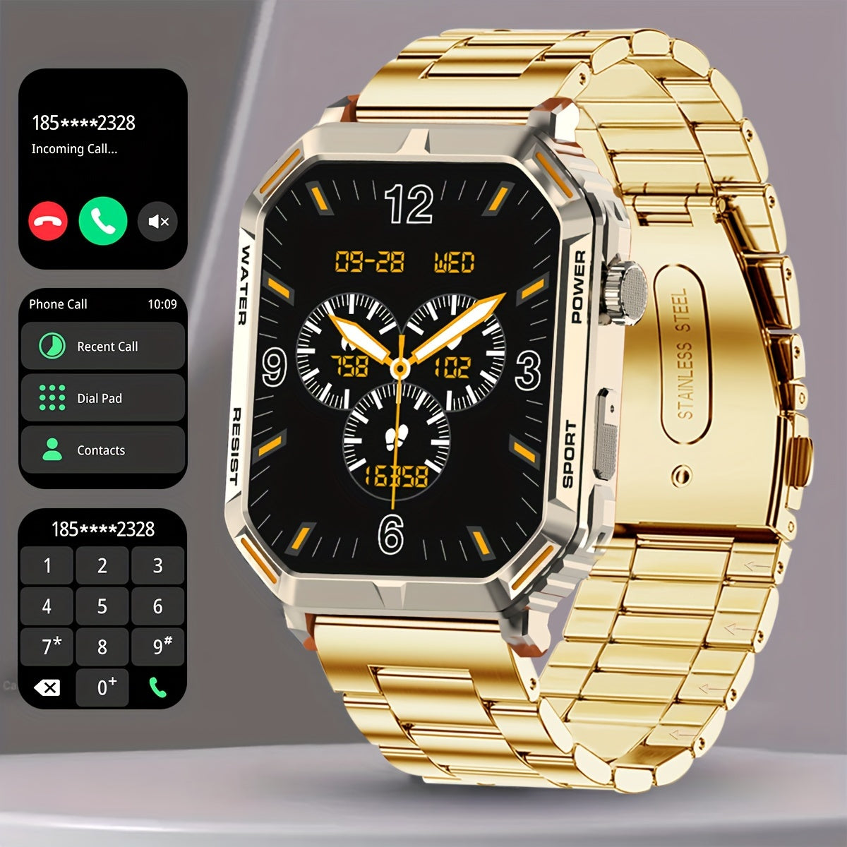 1.96inch Ultra-Slim Smartwatch for Men and Women - Wireless Call Making, Answering, Rejecting, Full Touch Screen, Heart Rate Monitor, Fitness Tracker, Compatible with Android and iPhone Phones