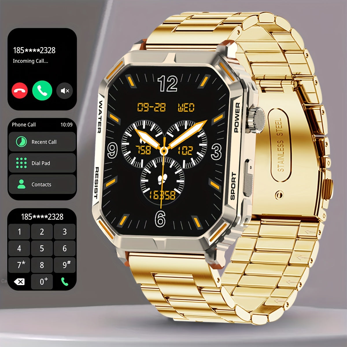 1.96inch Ultra-Slim Smartwatch for Men and Women - Wireless Call Making, Answering, Rejecting, Full Touch Screen, Heart Rate Monitor, Fitness Tracker, Compatible with Android and iPhone Phones
