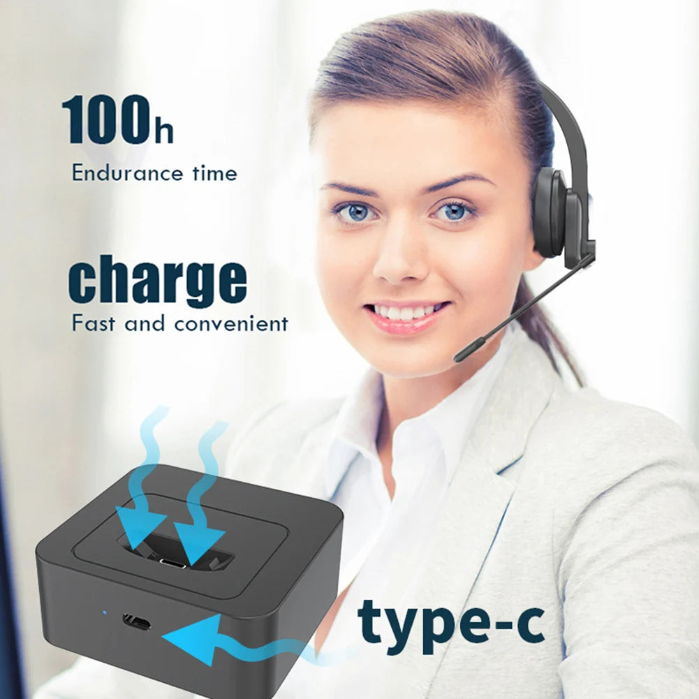 Wireless Telephone Headset for PC Laptop Call Center Office Computer Noise Canceling Customer Service Headphones with Microphone
