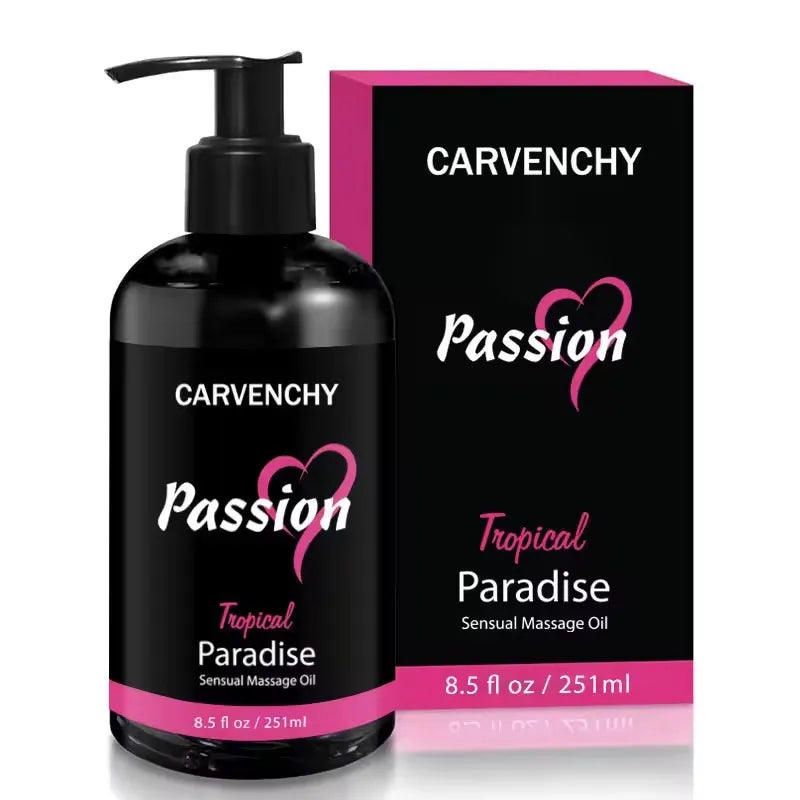8.5 OZ Passion Sensual Jojoba Oil Natural Body Massage Oil for Couples Relaxing Perfect Glide & Smooth Skin, Tropical Paradise