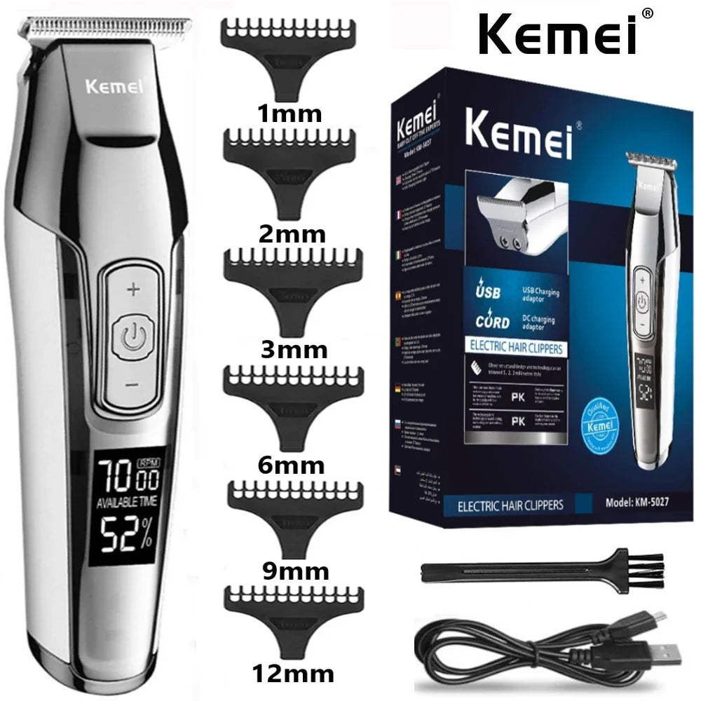 Professional Hair Clipper Beard Trimmer for Men Adjustable Speed LED Digital Carving Clippers Electric Razor KM-5027 Barber