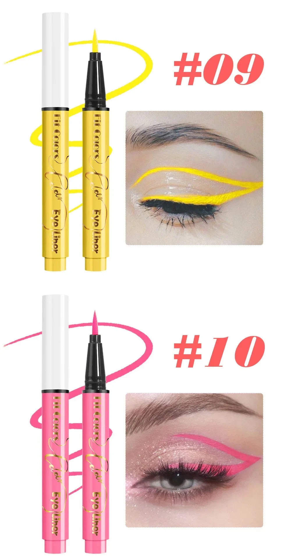 12Colors Liquid Eyeliner Neon Colored Halloween Liner Eyeliner Pen Waterproof UV Blacklight Fluorescent Face Body Paint Makeup