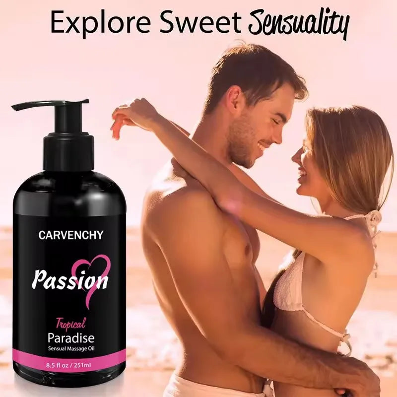 8.5 OZ Passion Sensual Jojoba Oil Natural Body Massage Oil for Couples Relaxing Perfect Glide & Smooth Skin, Tropical Paradise