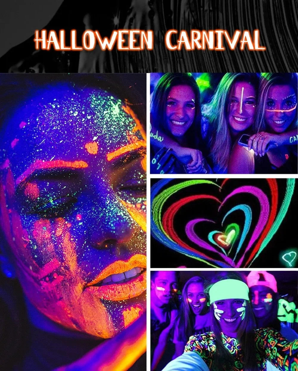 12Colors Liquid Eyeliner Neon Colored Halloween Liner Eyeliner Pen Waterproof UV Blacklight Fluorescent Face Body Paint Makeup