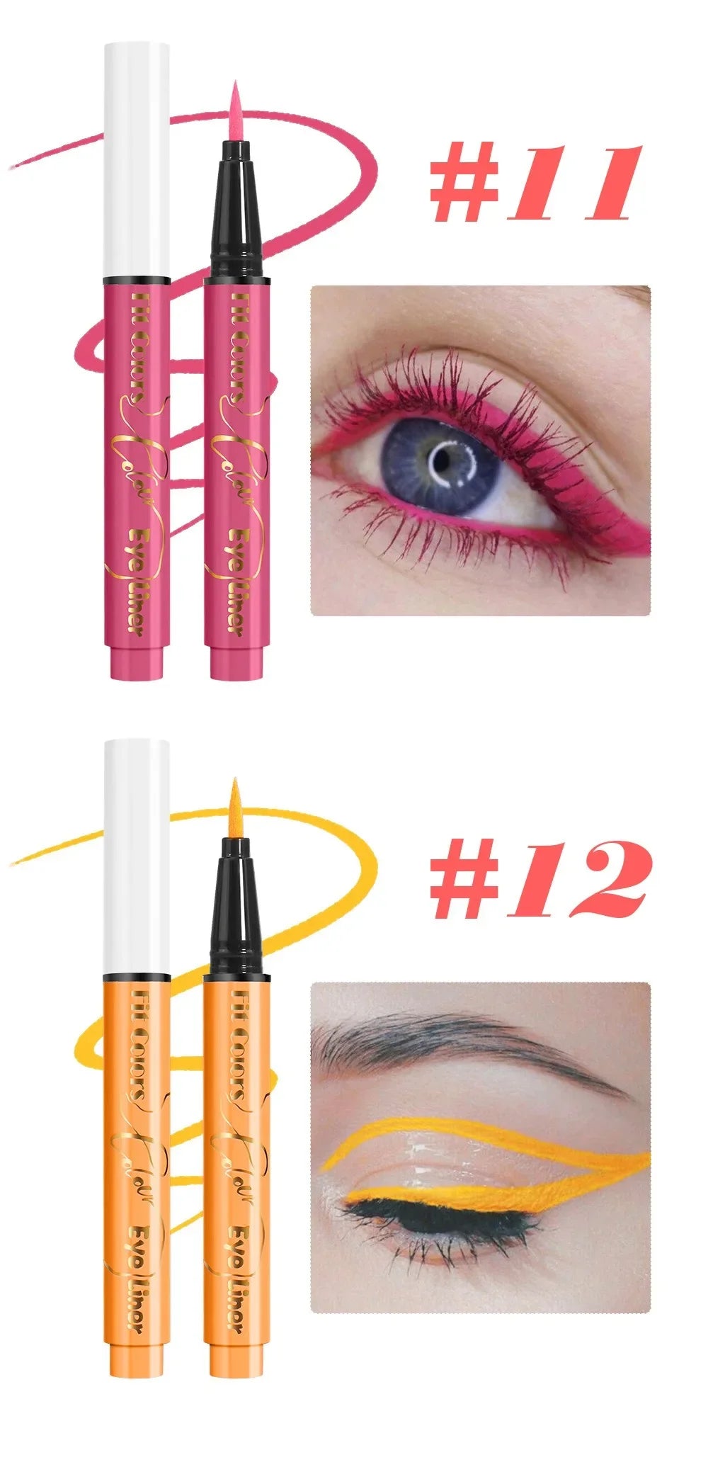 12Colors Liquid Eyeliner Neon Colored Halloween Liner Eyeliner Pen Waterproof UV Blacklight Fluorescent Face Body Paint Makeup