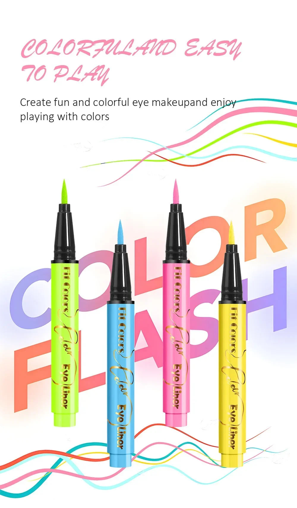 12Colors Liquid Eyeliner Neon Colored Halloween Liner Eyeliner Pen Waterproof UV Blacklight Fluorescent Face Body Paint Makeup