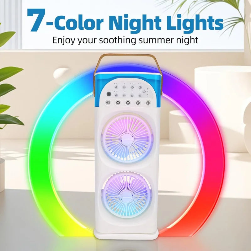 4-IN-1 Portable Air Conditioners, Evaporative AC Air Cooler Humidifier with 3 Speeds 7 Colors Light,Personal Mini Conditioner