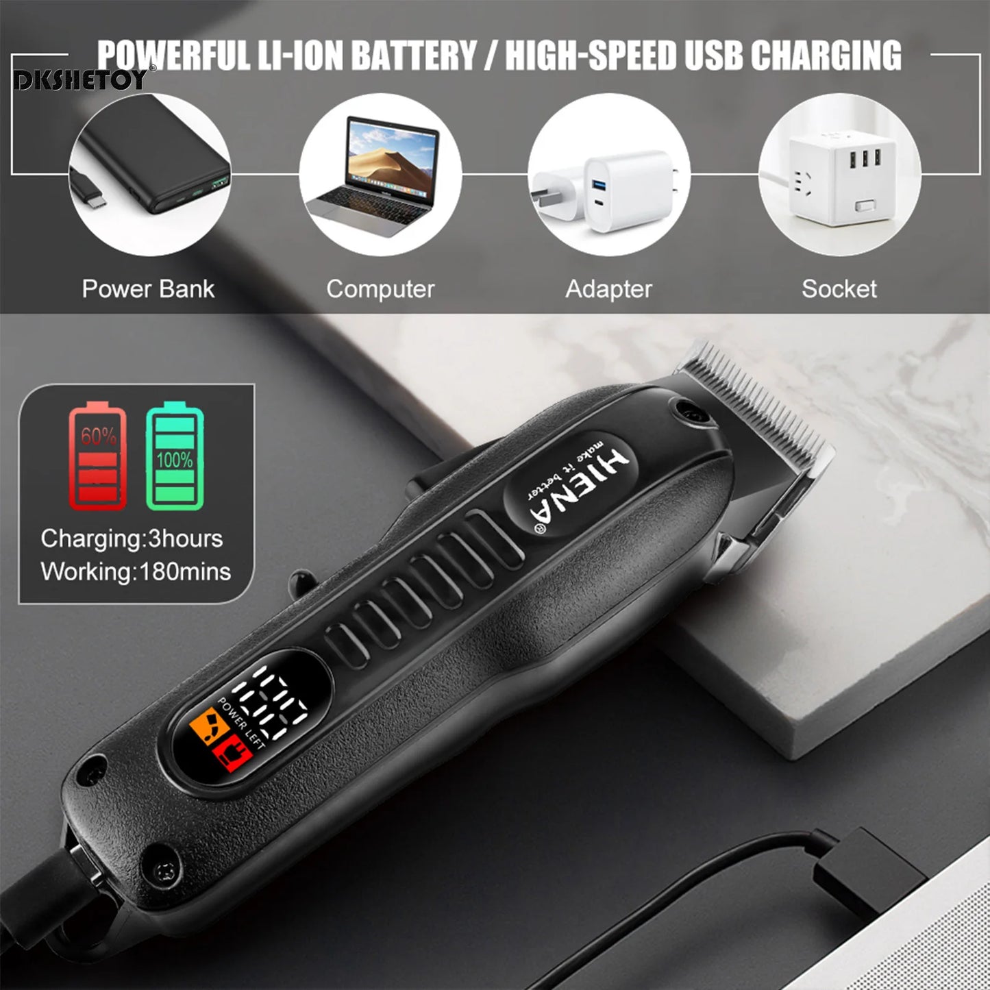 Professional Barber Clippers Digital Display Sharp Blade HYN-222 Electric Clipper for Haircut Beard Shaver Barbershop