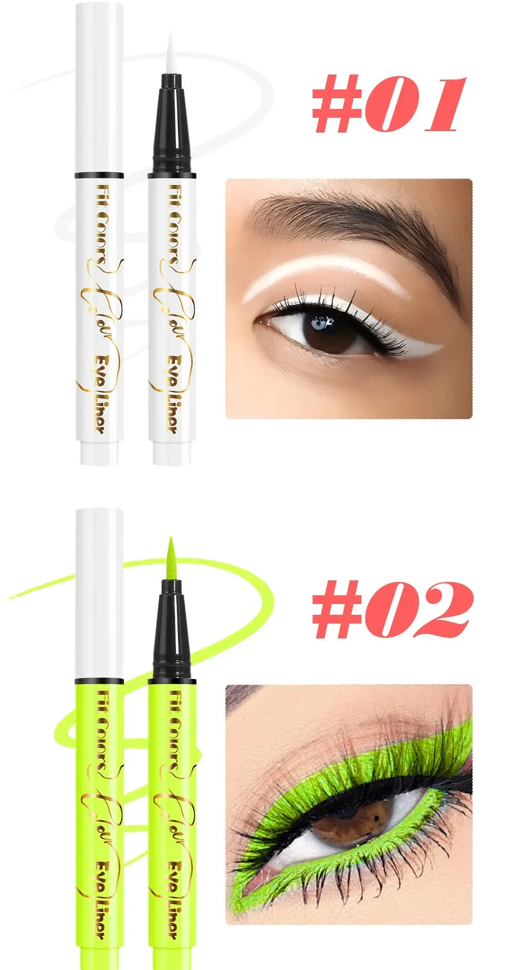12Colors Liquid Eyeliner Neon Colored Halloween Liner Eyeliner Pen Waterproof UV Blacklight Fluorescent Face Body Paint Makeup