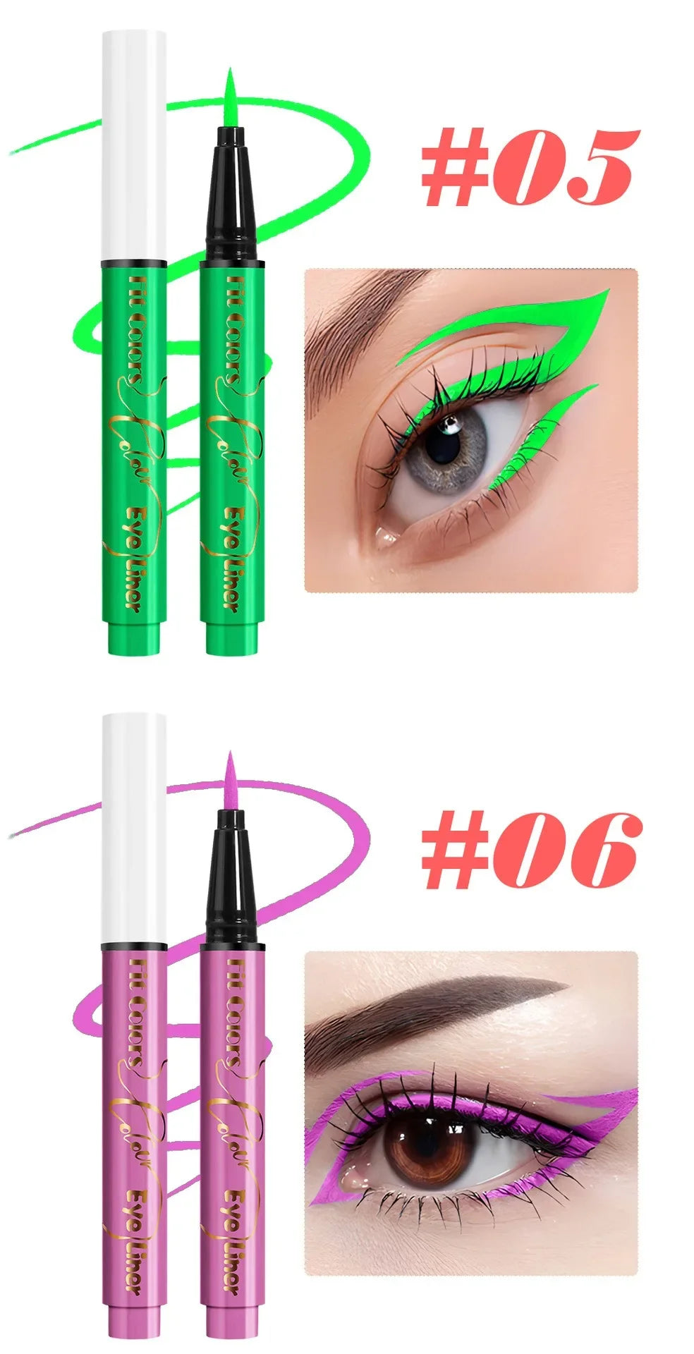 12Colors Liquid Eyeliner Neon Colored Halloween Liner Eyeliner Pen Waterproof UV Blacklight Fluorescent Face Body Paint Makeup