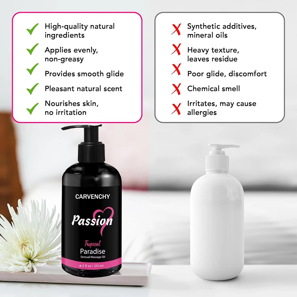 8.5 OZ Passion Sensual Jojoba Oil Natural Body Massage Oil for Couples Relaxing Perfect Glide & Smooth Skin, Tropical Paradise
