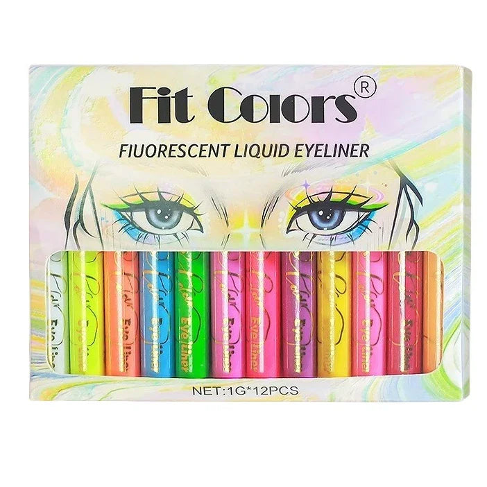 12Colors Liquid Eyeliner Neon Colored Halloween Liner Eyeliner Pen Waterproof UV Blacklight Fluorescent Face Body Paint Makeup