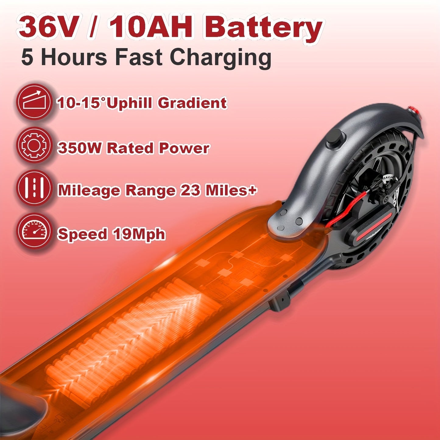 Electric Scooter HT-T4 PRO 36V 10AH Battery 350W Motor 8.5 Inch Honeycomb Tire 19Mph & 23Miles Dual Braking For Adults