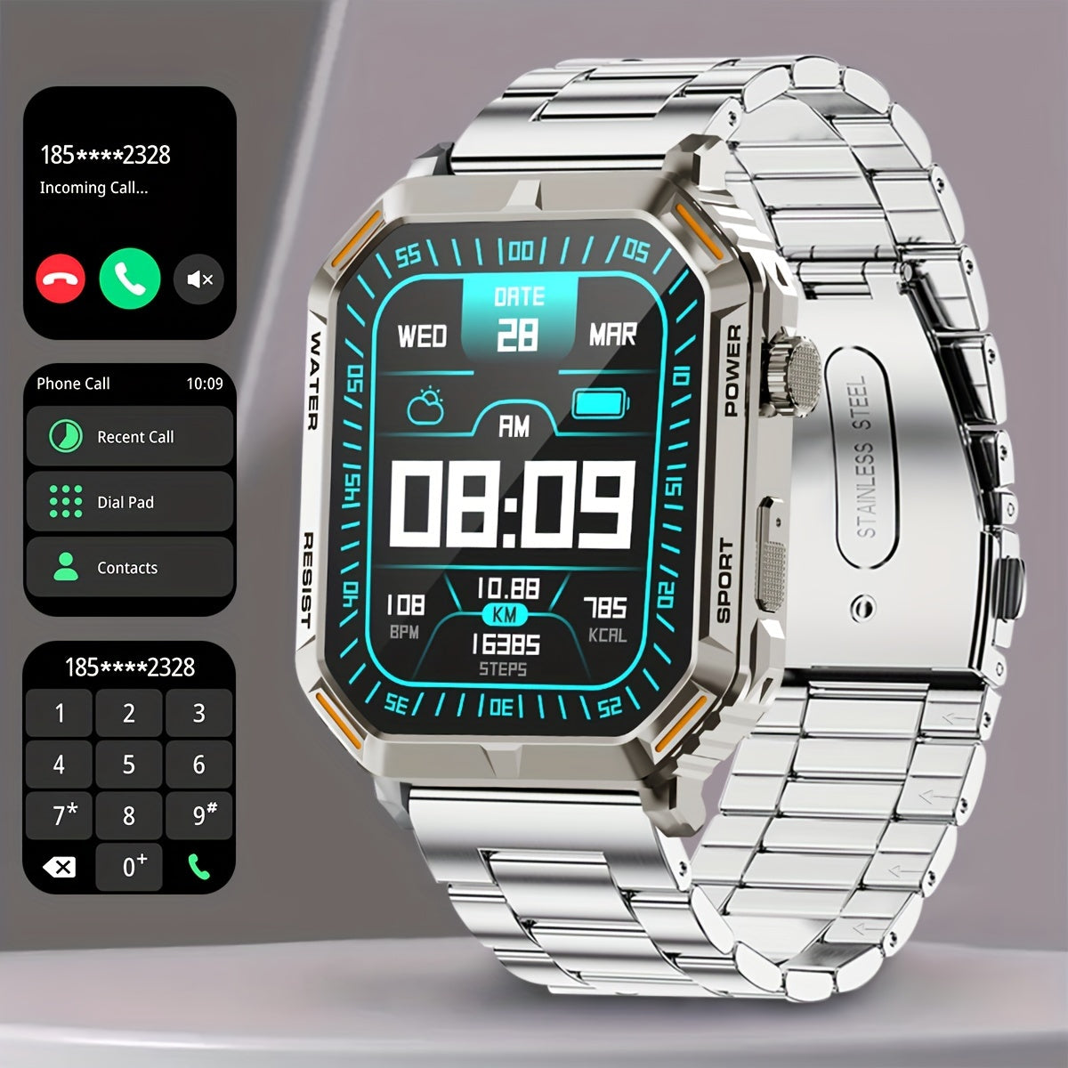 1.96inch Ultra-Slim Smartwatch for Men and Women - Wireless Call Making, Answering, Rejecting, Full Touch Screen, Heart Rate Monitor, Fitness Tracker, Compatible with Android and iPhone Phones