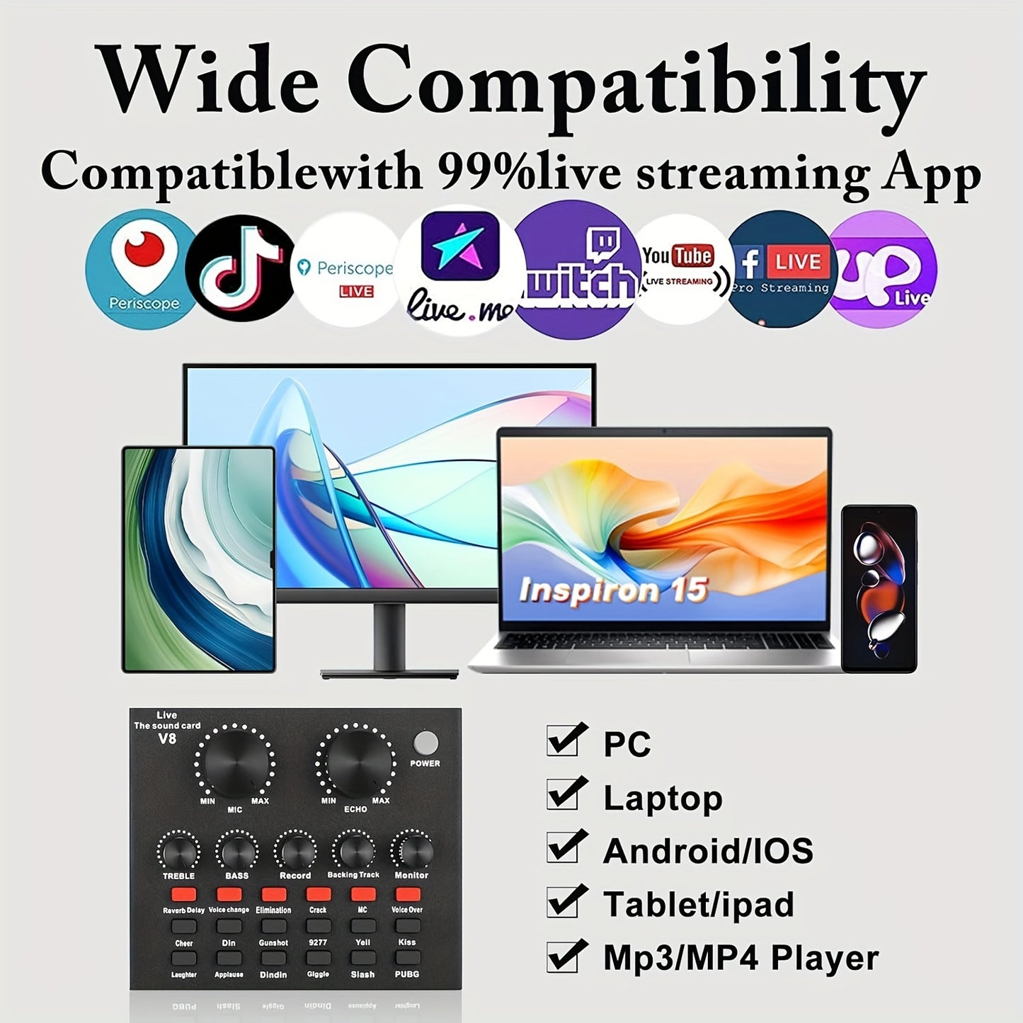 V8 Sound Card Live Broadcast Equipment Set, Influencer Singing Game Dubbing Recording Recording Capacitive Microphone, Noise Reduction Microphone Mobile Phone Computer Universal Eid Al-Adha Mubarak