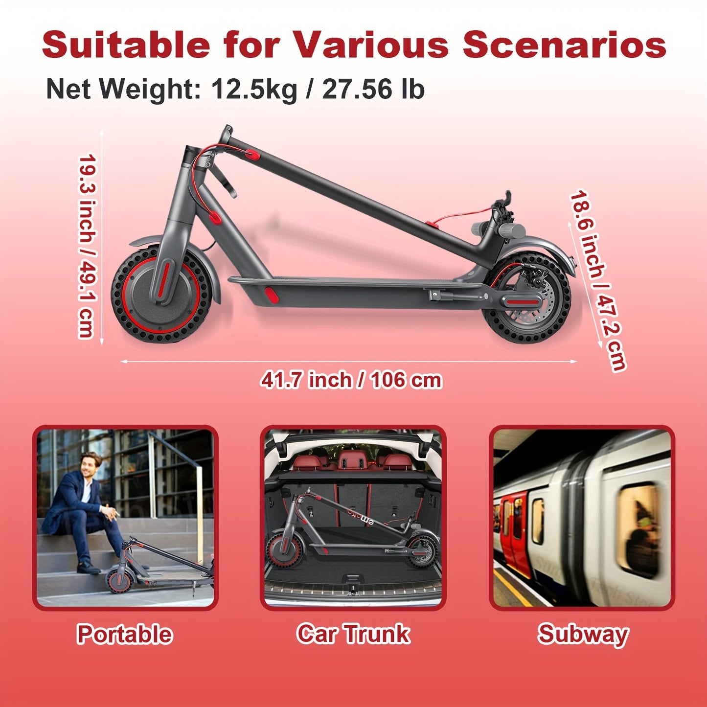 Electric Scooter HT-T4 PRO 36V 10AH Battery 350W Motor 8.5 Inch Honeycomb Tire 19Mph & 23Miles Dual Braking For Adults