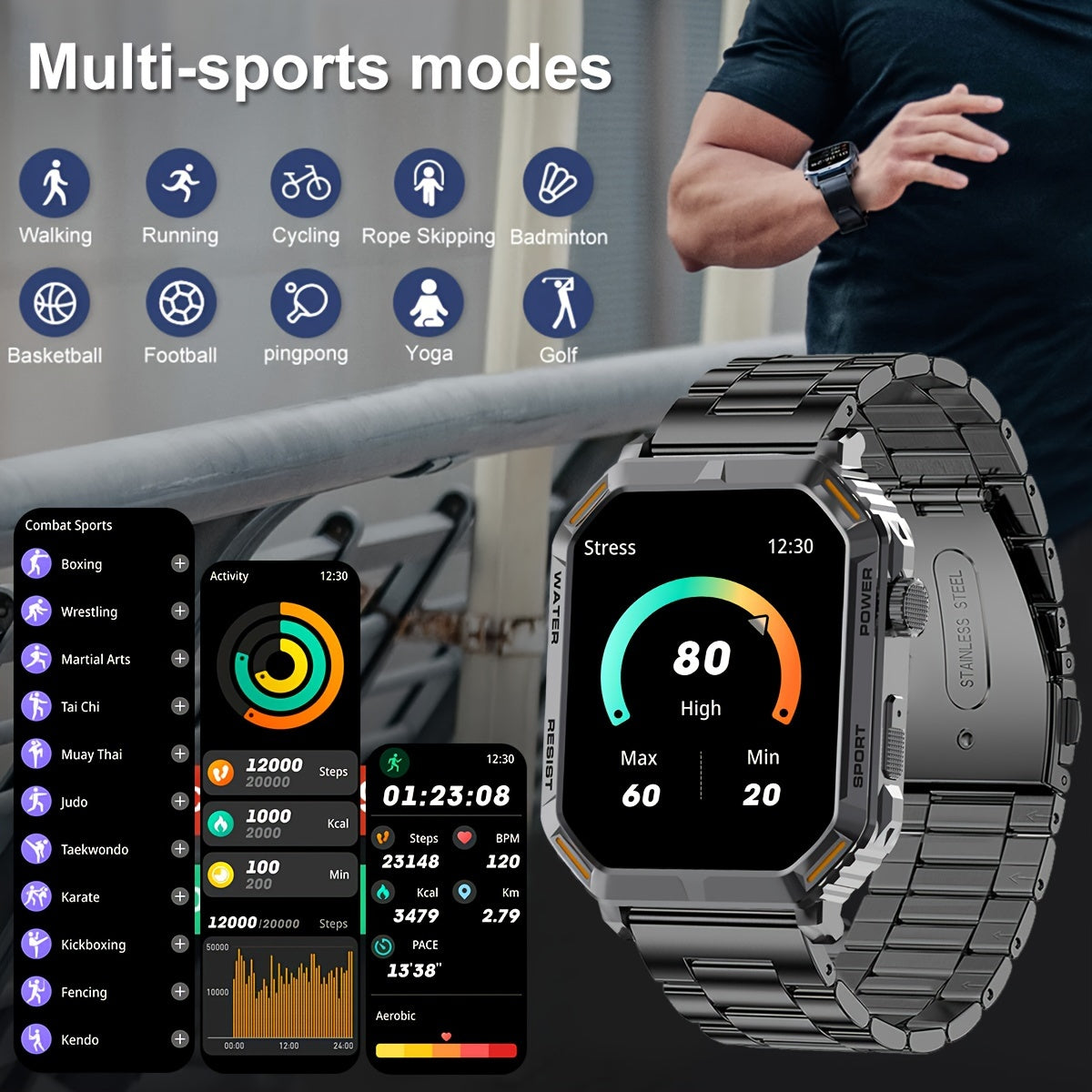 1.96inch Ultra-Slim Smartwatch for Men and Women - Wireless Call Making, Answering, Rejecting, Full Touch Screen, Heart Rate Monitor, Fitness Tracker, Compatible with Android and iPhone Phones