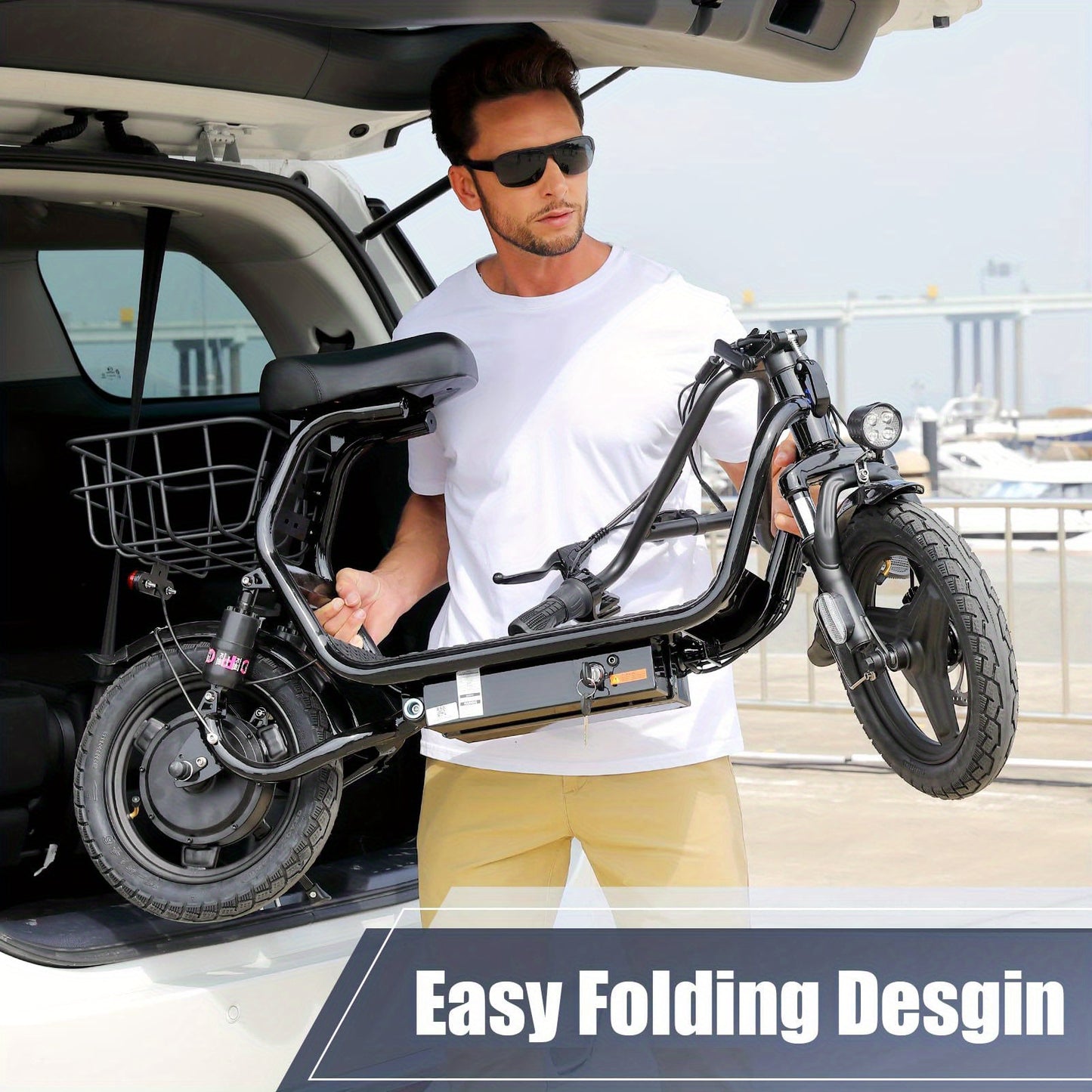 CAROMA 500W Electric Scooter For Adults, 48V Battery, 25 Miles Long Range, 20MPH Top Speed, 3 Speed Modes, 300lbs Max Load, With Shock-Absorbing Seat & Removable Basket, Easy To Assemble, Portable Adult Commuter Scooter