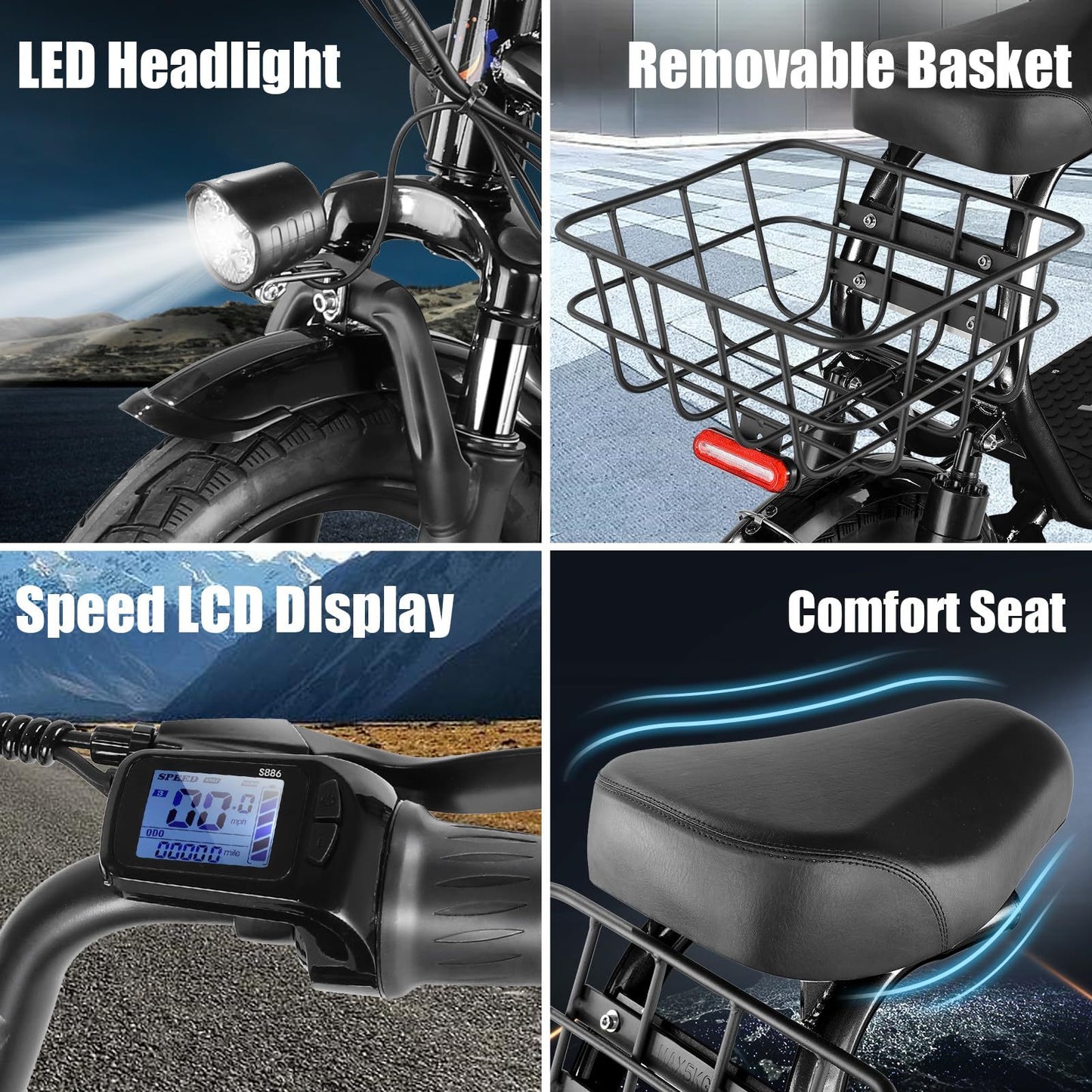 CAROMA 500W Electric Scooter For Adults, 48V Battery, 25 Miles Long Range, 20MPH Top Speed, 3 Speed Modes, 300lbs Max Load, With Shock-Absorbing Seat & Removable Basket, Easy To Assemble, Portable Adult Commuter Scooter