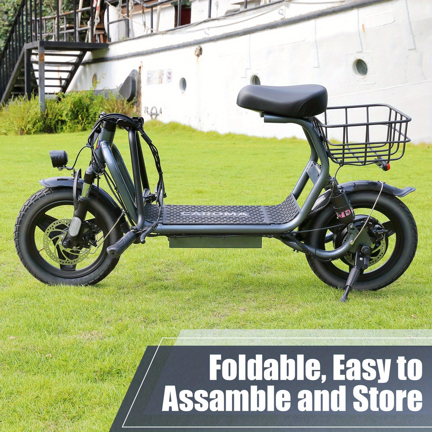 CAROMA 500W Electric Scooter For Adults, 48V Battery, 25 Miles Long Range, 20MPH Top Speed, 3 Speed Modes, 300lbs Max Load, With Shock-Absorbing Seat & Removable Basket, Easy To Assemble, Portable Adult Commuter Scooter