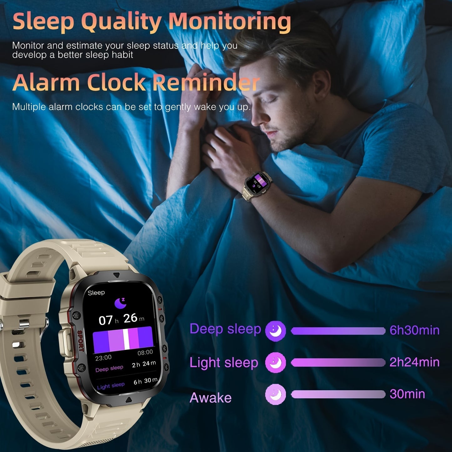 Tactical Outdoor Smartwatch (Answer/Make Calls), 1.96'' Smart Watch For IPhone And Android Phones, Waterproof Sport Watch With Lock-Screen/100+Sport Modes/Long Battery Life/Weather Forecast/Alarm Clock/ Good Gifts For Sportsm