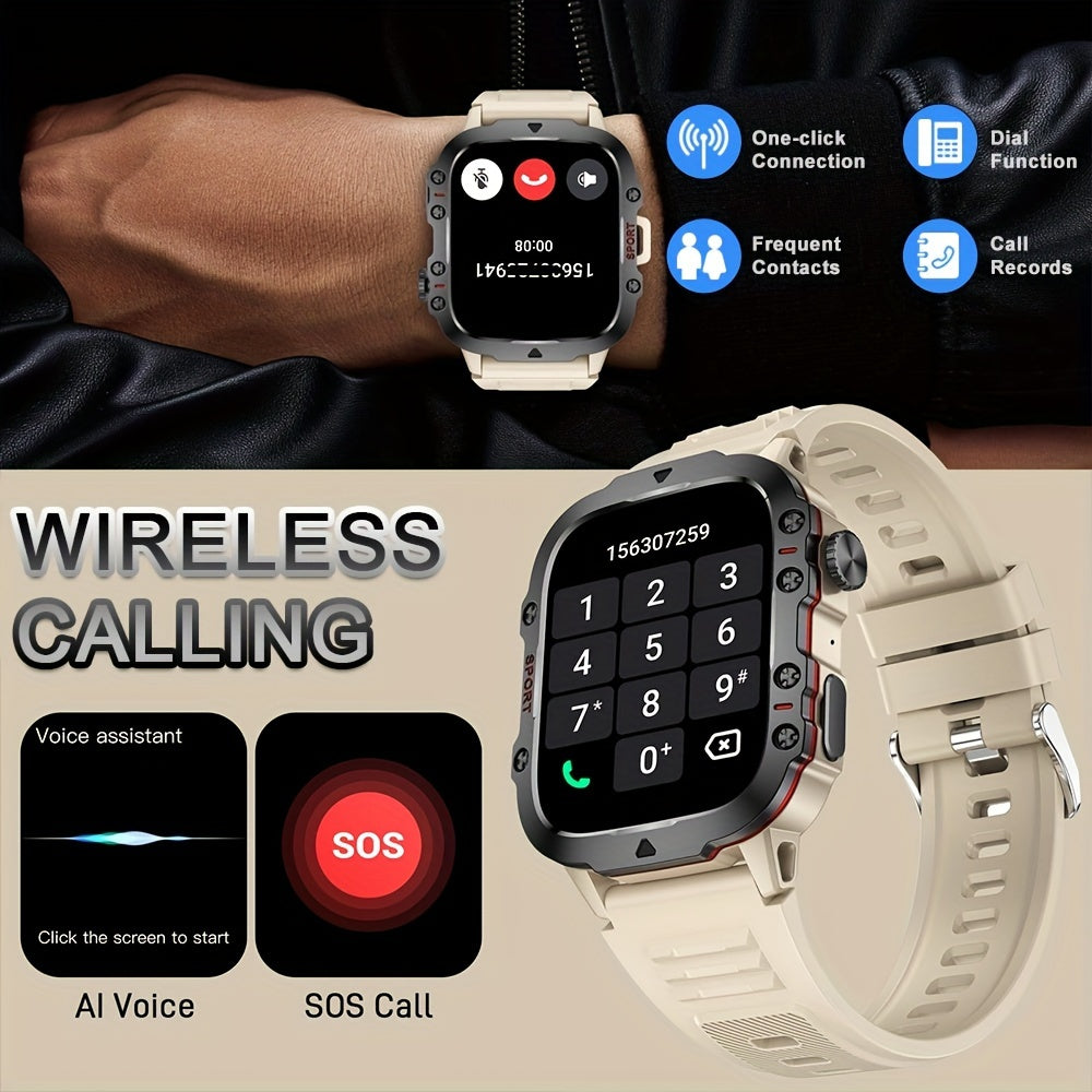 Tactical Outdoor Smartwatch (Answer/Make Calls), 1.96'' Smart Watch For IPhone And Android Phones, Waterproof Sport Watch With Lock-Screen/100+Sport Modes/Long Battery Life/Weather Forecast/Alarm Clock/ Good Gifts For Sportsm