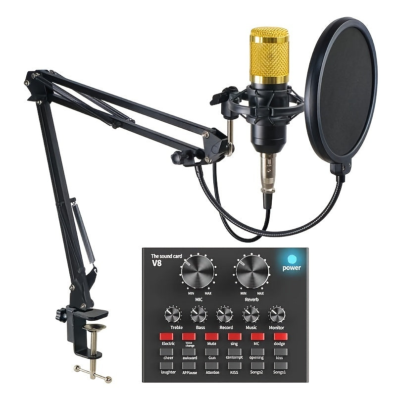 V8 Sound Card Live Broadcast Equipment Set, Influencer Singing Game Dubbing Recording Recording Capacitive Microphone, Noise Reduction Microphone Mobile Phone Computer Universal Eid Al-Adha Mubarak