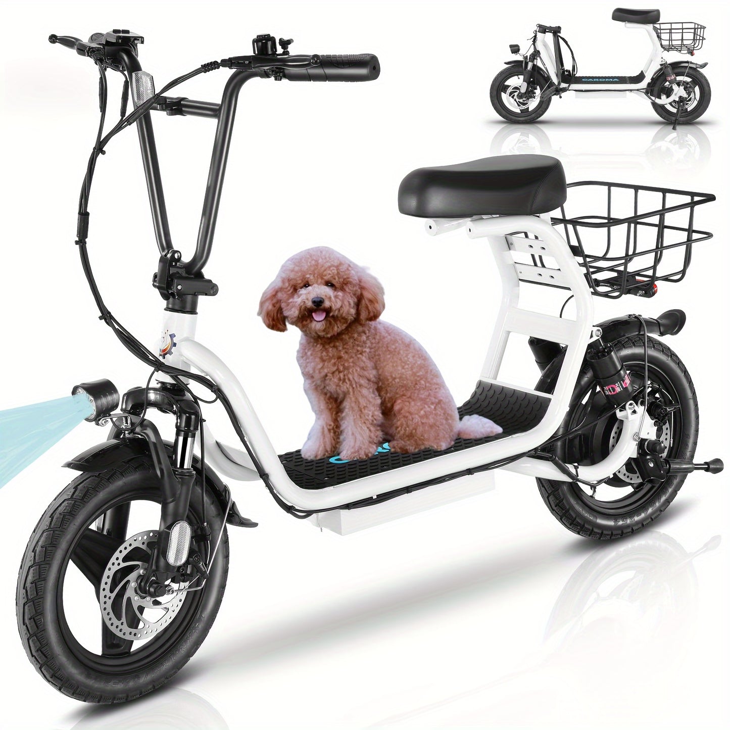 CAROMA 500W Electric Scooter For Adults, 48V Battery, 25 Miles Long Range, 20MPH Top Speed, 3 Speed Modes, 300lbs Max Load, With Shock-Absorbing Seat & Removable Basket, Easy To Assemble, Portable Adult Commuter Scooter