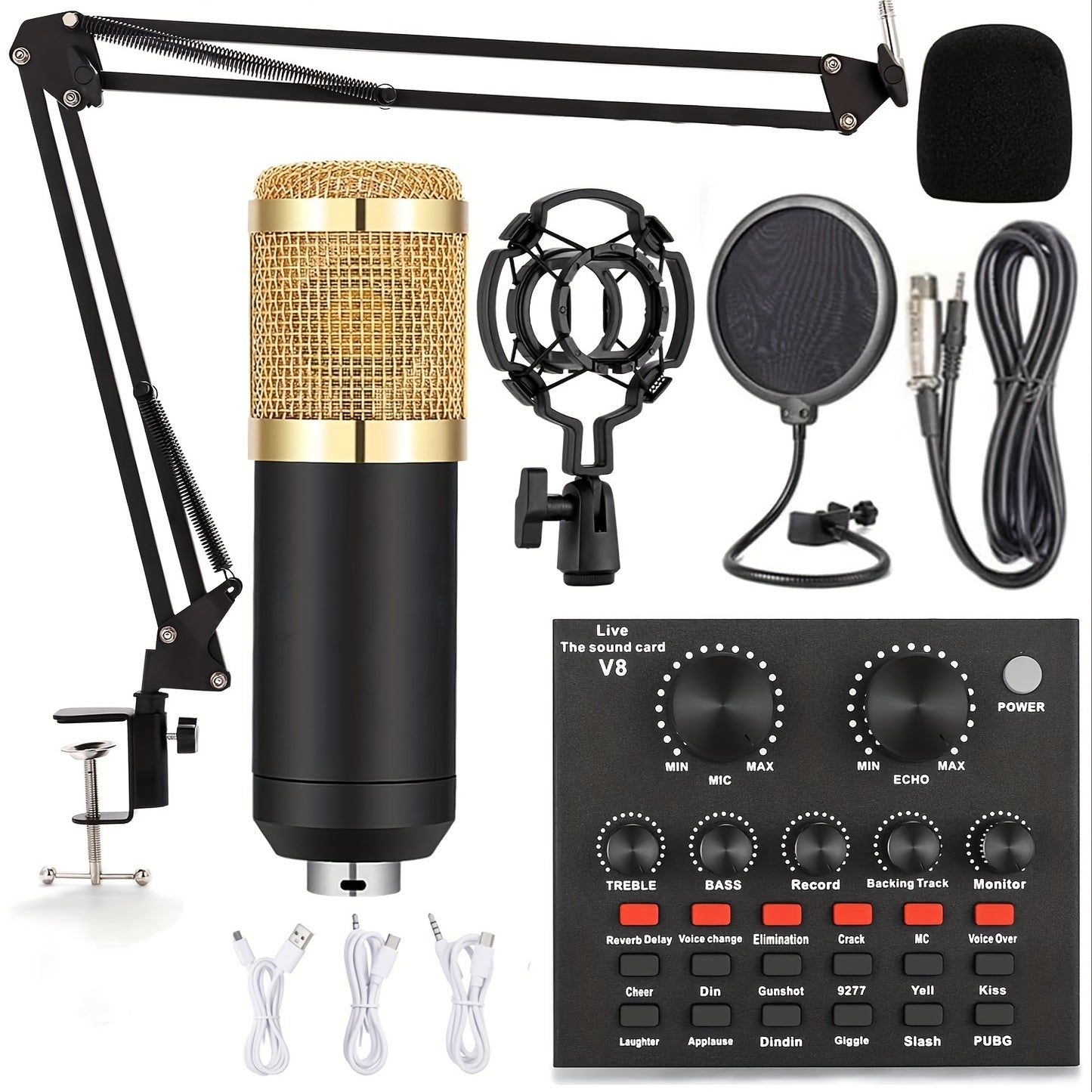 V8 Sound Card Live Broadcast Equipment Set, Influencer Singing Game Dubbing Recording Recording Capacitive Microphone, Noise Reduction Microphone Mobile Phone Computer Universal Eid Al-Adha Mubarak