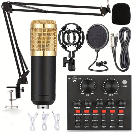 V8 Sound Card Live Broadcast Equipment Set, Influencer Singing Game Dubbing Recording Recording Capacitive Microphone, Noise Reduction Microphone Mobile Phone Computer Universal Eid Al-Adha Mubarak