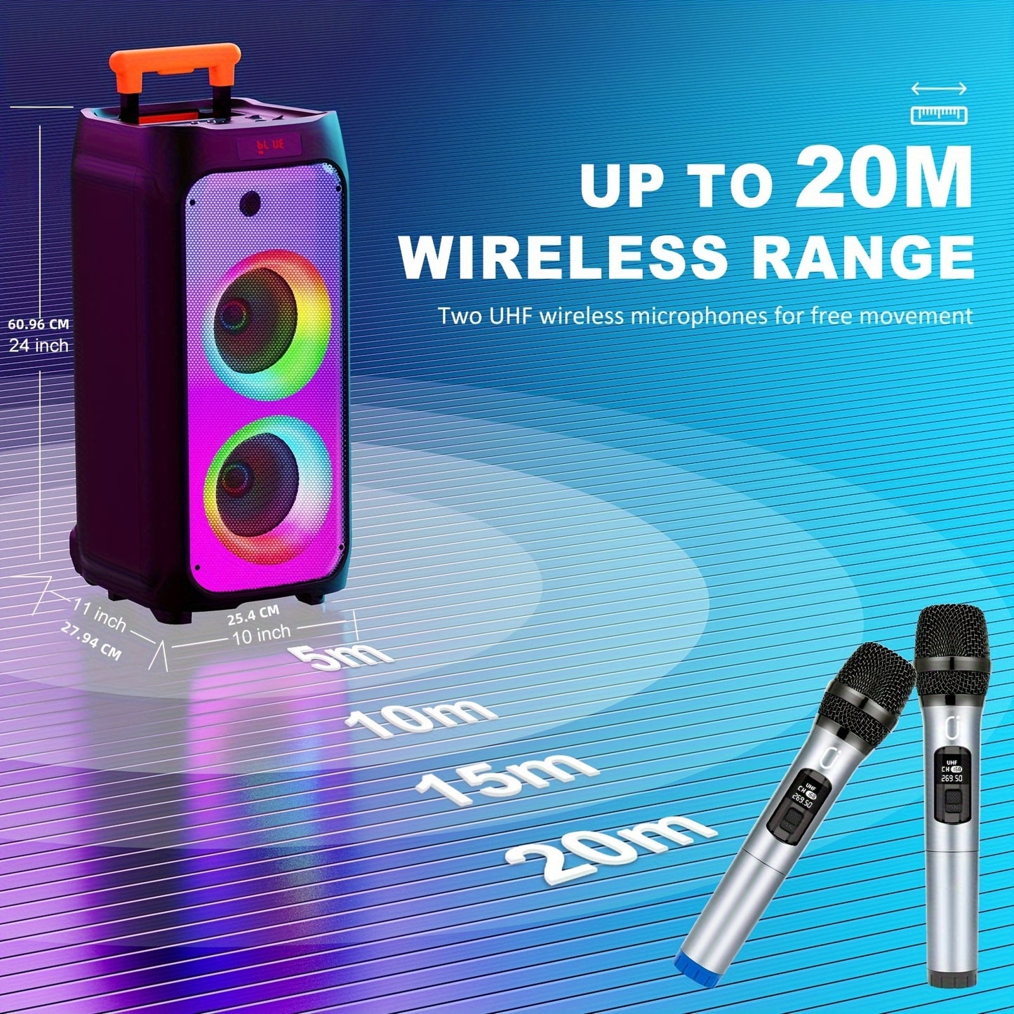 JYX Large Karaoke Machine with Wireless Microphones, Portable Bluetooth Speaker for Outdoor Parties, Weddings, and Home Entertainment