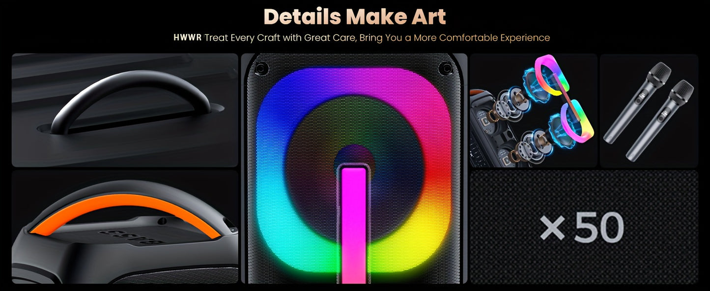 T11-T Bluetooth Karaoke Machine with 2 Wireless Microphones, Beat Light Show, and AUX Input for Home Parties