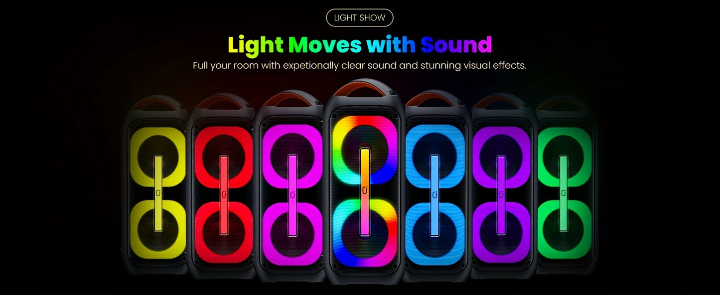 T11-T Bluetooth Karaoke Machine with 2 Wireless Microphones, Beat Light Show, and AUX Input for Home Parties