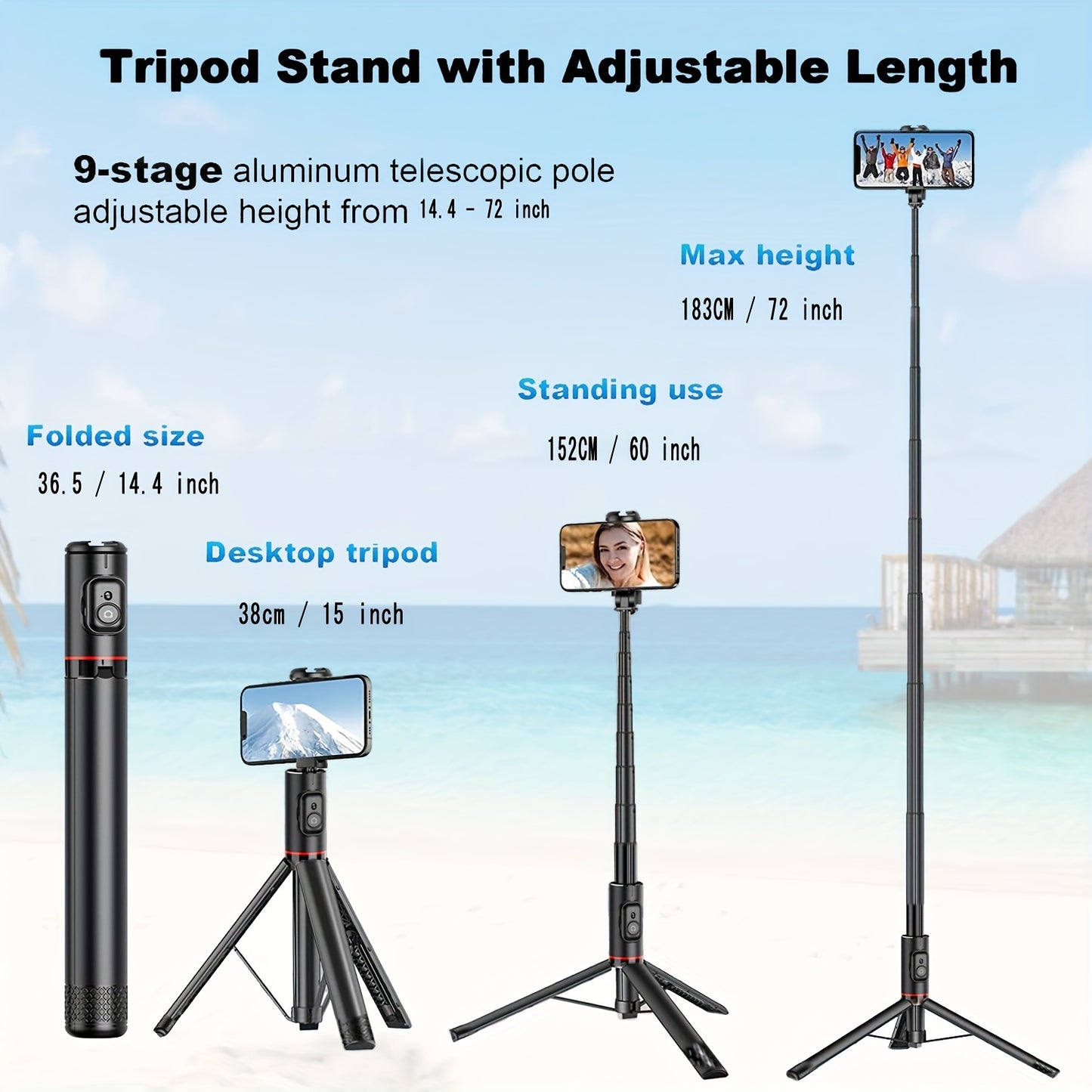 HKXYK 72" Selfie Stick, Aluminum Alloy Telescopic Stick, All-in-one Selfie Stick, Sturdy Tripod, Portable, Lightweight, Expandable, Compatible For IOS, And Various Android Phones, Is A Good Helper Video Recording, Vlogging, l