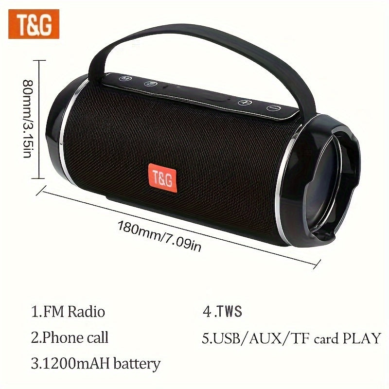 T&G TG116C Portable Wireless Speaker, 5.0 Surround Sound, USB/TF/FM Broadcast, 10m Connectivity, Rechargeable Lithium Battery, Type-C Charging, for Mobile/Tablet/TV, Party Companion