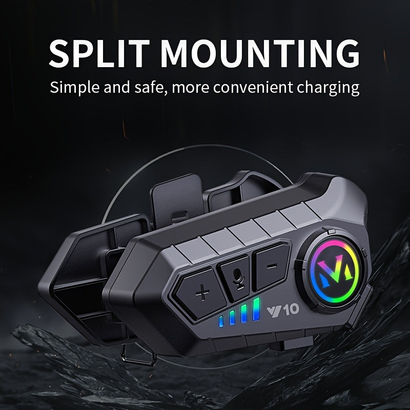 Y10 1000mAh Motorcycle Helmet Headset - Voice Control, Wireless, Hands-Free Calling & Music - For Motorcyclists - Bluetooth Headset - Perfect Gift for Riders