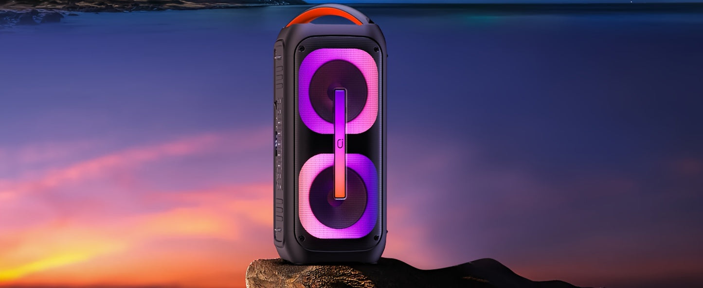 T11-T Bluetooth Karaoke Machine with 2 Wireless Microphones, Beat Light Show, and AUX Input for Home Parties