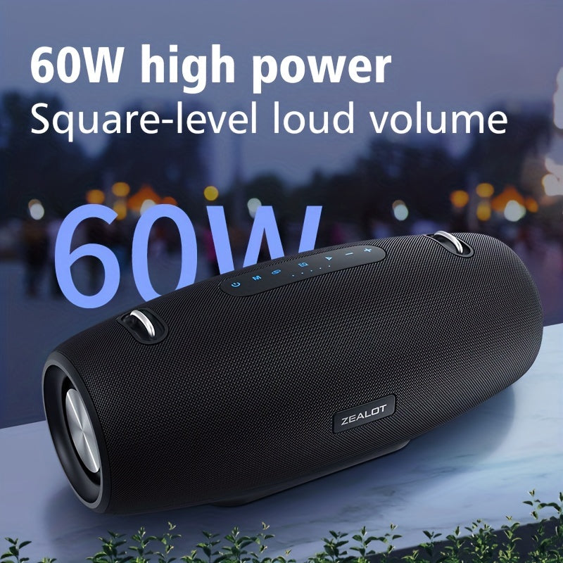 ZEALOT S67 14400mAh 60W Wireless Speakers - Loud Stereo, Booming Bass, Dual Pairing, 40 Hours Playtime, Waterproof, Portable Subwoofer - Includes Shoulder Strap, Charging Cable, Aux Cable, TF USB Plug-in Card, Compatible with