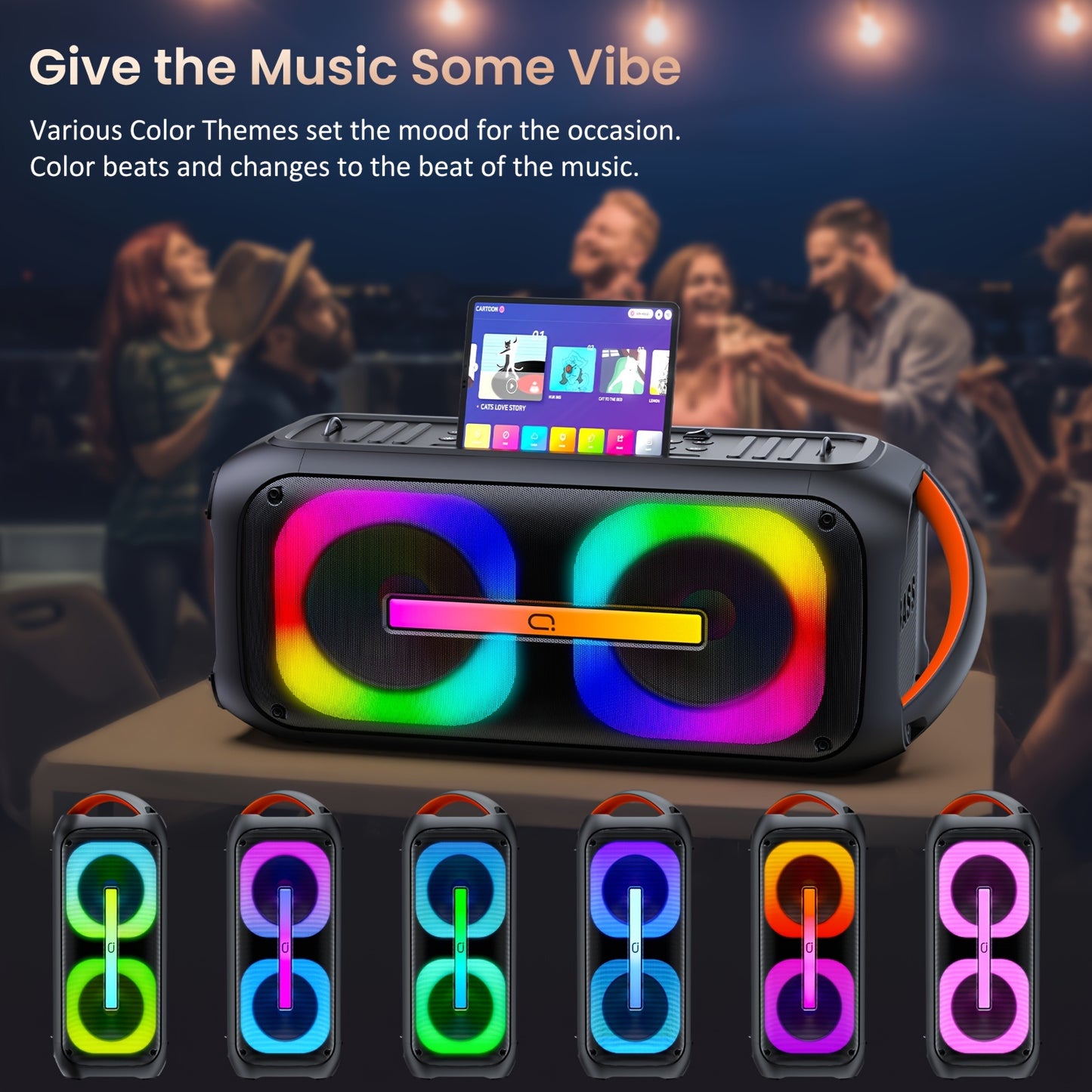 T11-T Bluetooth Karaoke Machine with 2 Wireless Microphones, Beat Light Show, and AUX Input for Home Parties