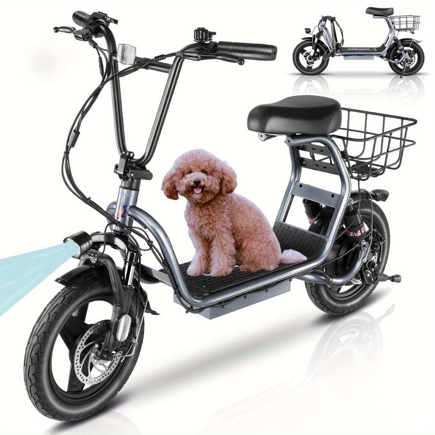 CAROMA 500W Electric Scooter For Adults, 48V Battery, 25 Miles Long Range, 20MPH Top Speed, 3 Speed Modes, 300lbs Max Load, With Shock-Absorbing Seat & Removable Basket, Easy To Assemble, Portable Adult Commuter Scooter