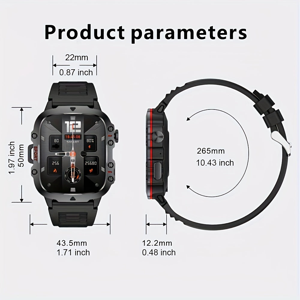 Tactical Outdoor Smartwatch (Answer/Make Calls), 1.96'' Smart Watch For IPhone And Android Phones, Waterproof Sport Watch With Lock-Screen/100+Sport Modes/Long Battery Life/Weather Forecast/Alarm Clock/ Good Gifts For Sportsm