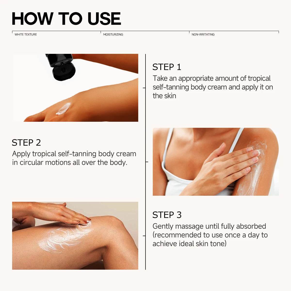 self-tanning lotion can be used on all parts of the face and body to hydrate and moisturize. faster and deeper tanning effects